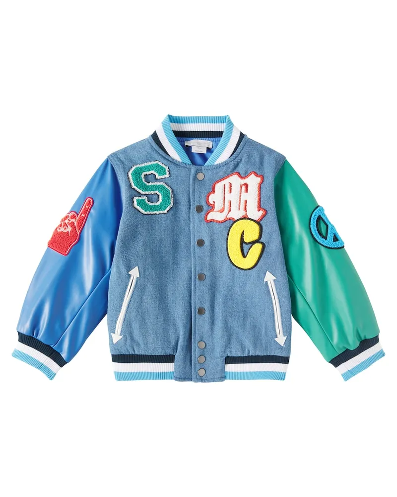 Stella McCartney Kids Bestickte Collegejacke mit Denim Multicolor