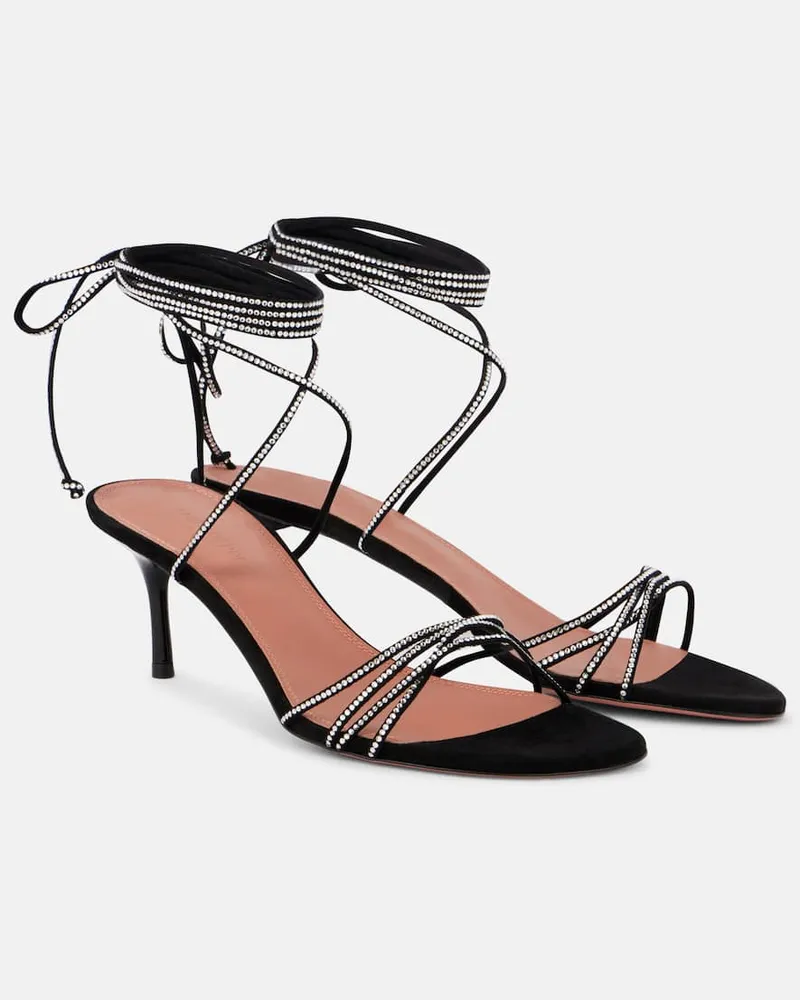 Amina Muaddi Verzierte Sandalen Lori 60 aus Veloursleder Schwarz