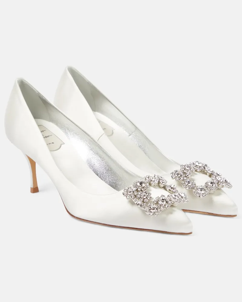 Roger Vivier Verzierte Pumps Flower Strass aus Satin Weiß