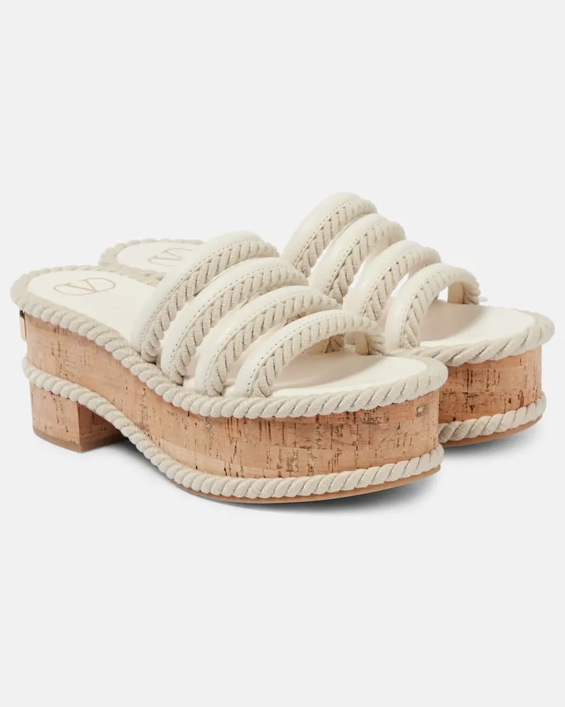 Valentino Garavani Plateau-Pantoletten VLogo Summerblocks mit Leder Weiß
