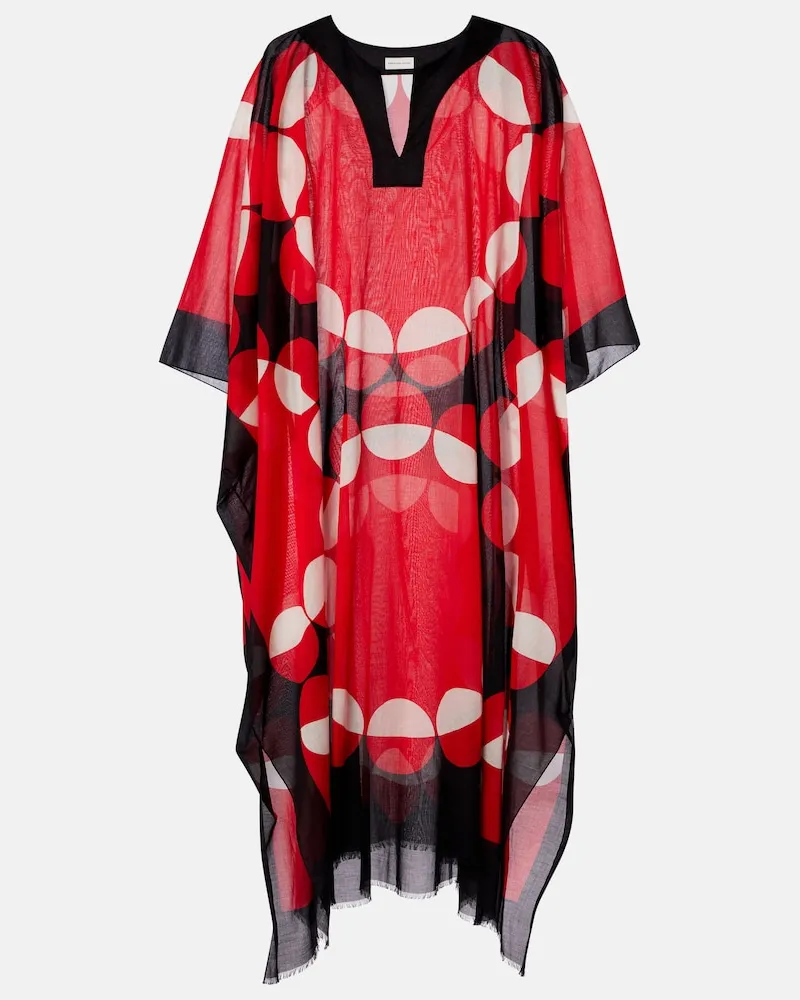 Dries van Noten Bedruckter Kaftan aus Baumwolle Rot