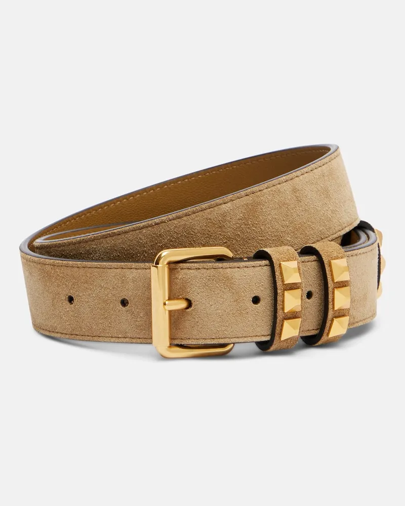Valentino Garavani Gürtel Rockstud aus Veloursleder Beige