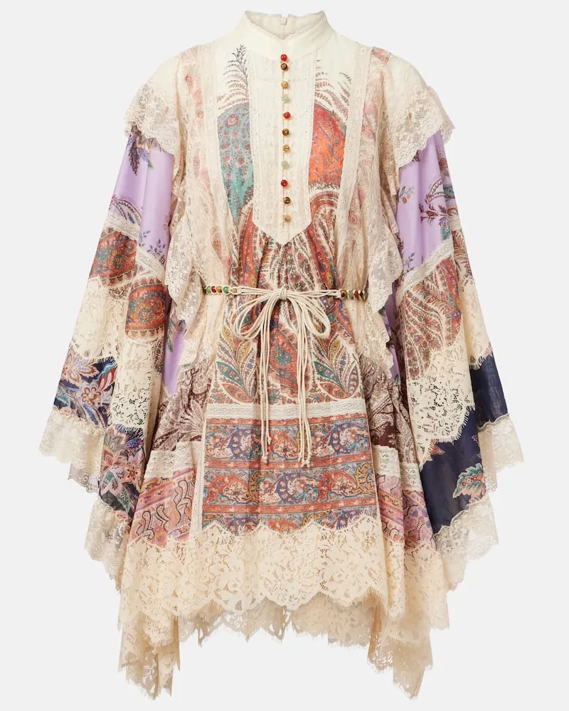 Zimmermann Minikleid Rhiannon mit Spitze Multicolor