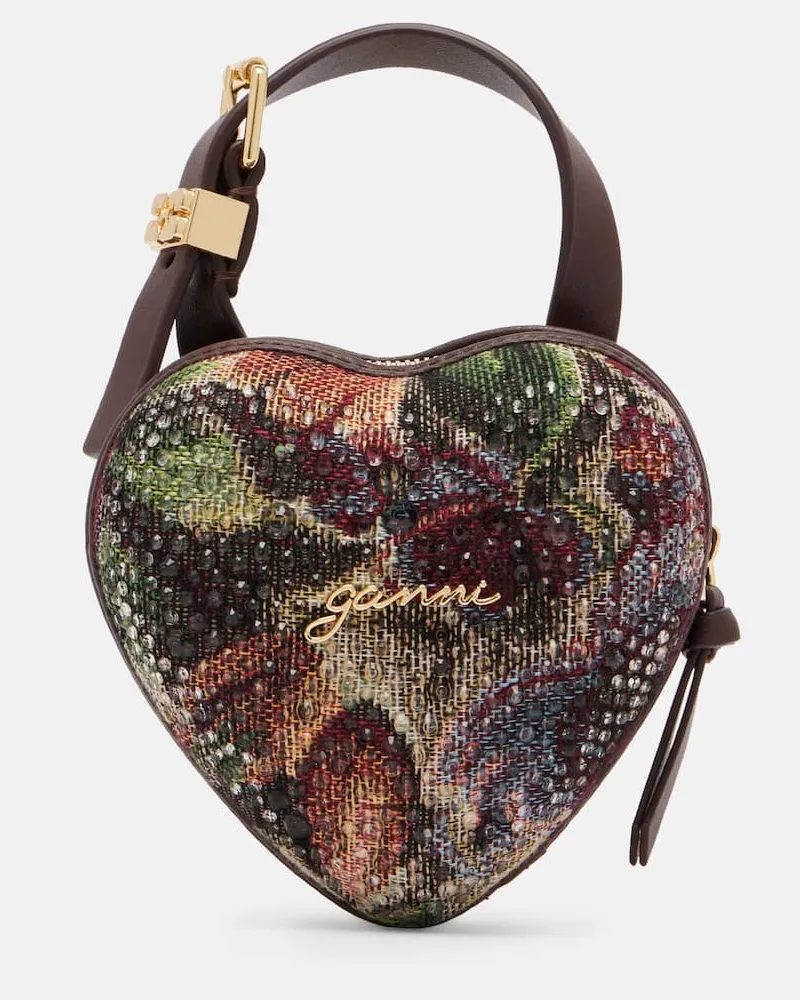 Ganni Verzierte Tote Nano Heart Mini Burgunderrot