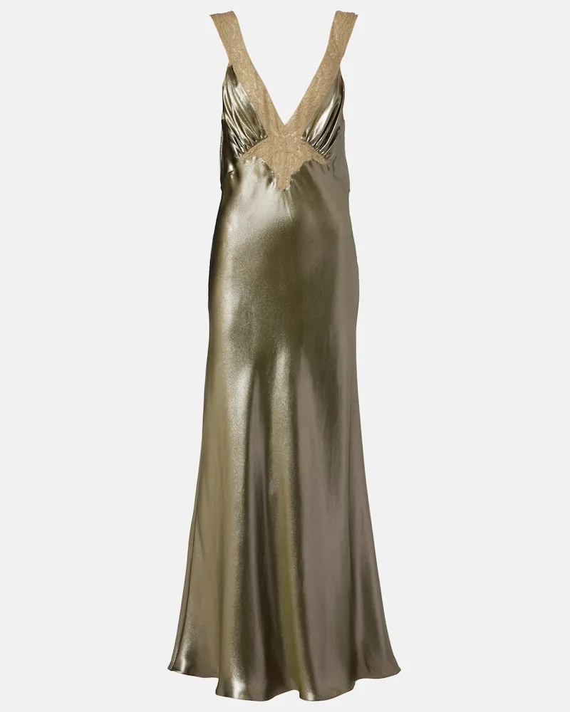 Saint Laurent Slipdress aus Seiden-Charmeuse mit Spitze Grün