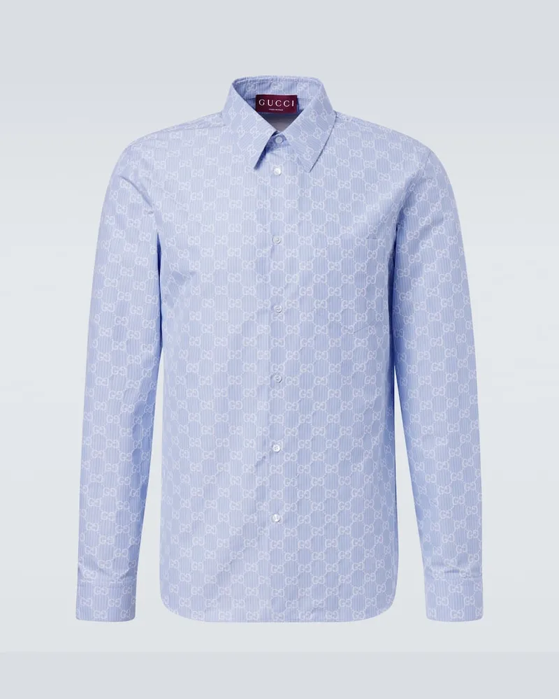 Gucci Hemd GG aus Baumwolle und Seide Blau