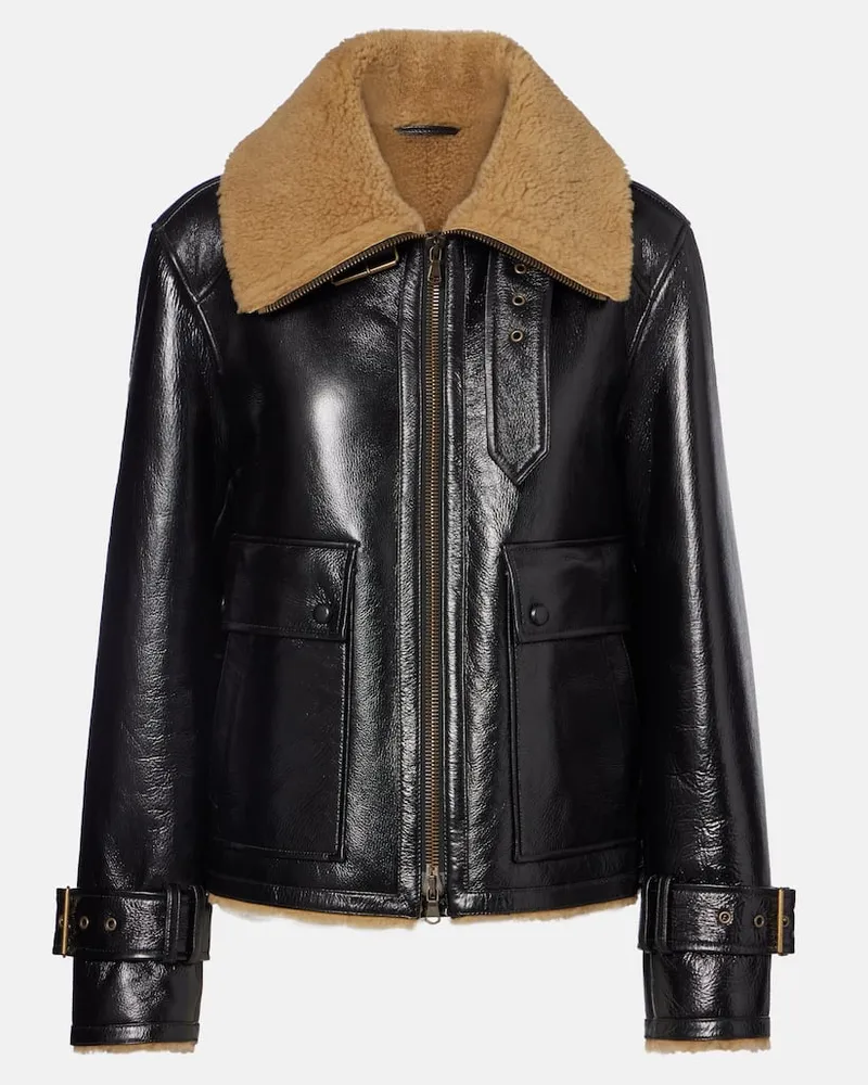 Veronica Beard Lederjacke Danika mit Shearling Schwarz