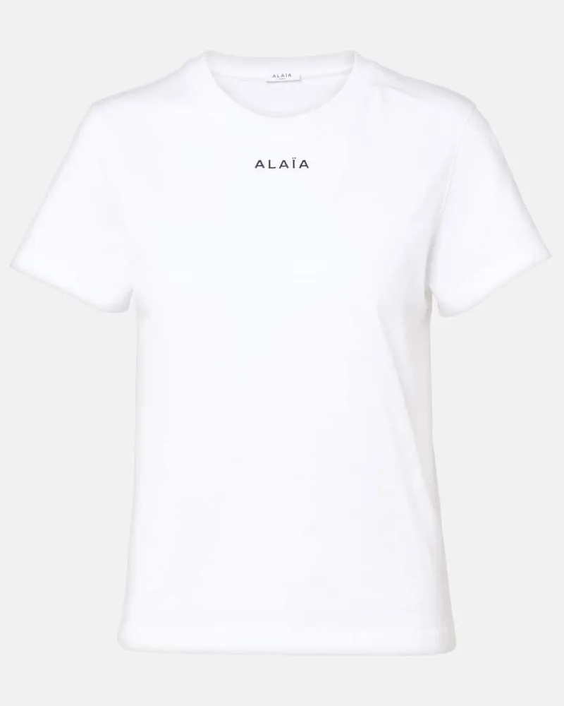 Alaïa Alaïa Bedrucktes T-Shirt aus Baumwoll-Jersey Weiß