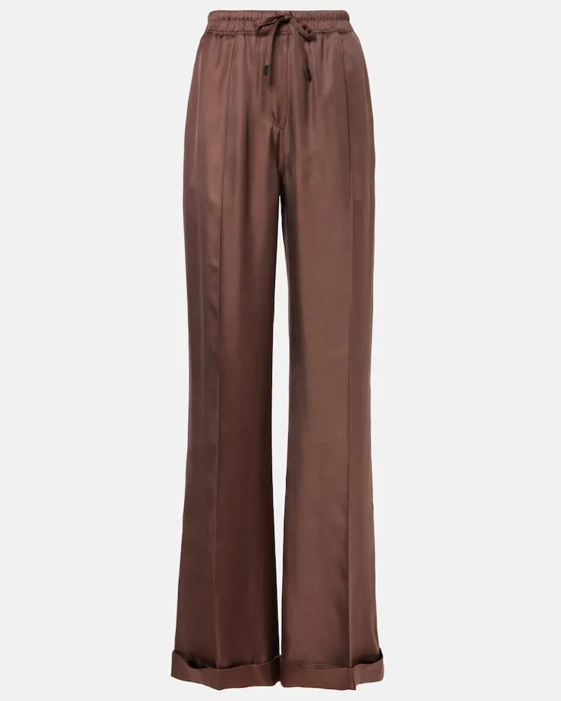 Tom Ford Weite Hose aus Seiden-Twill Braun