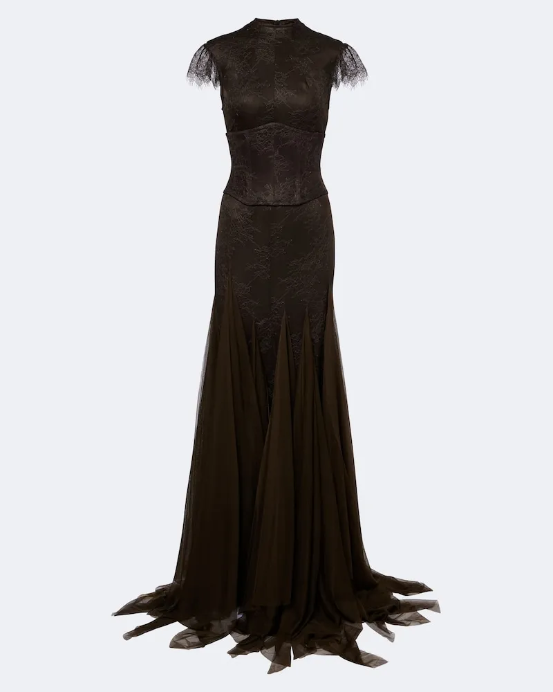 De La Vali Bustier-Robe Zephyra aus Tüll mit Spitze Braun