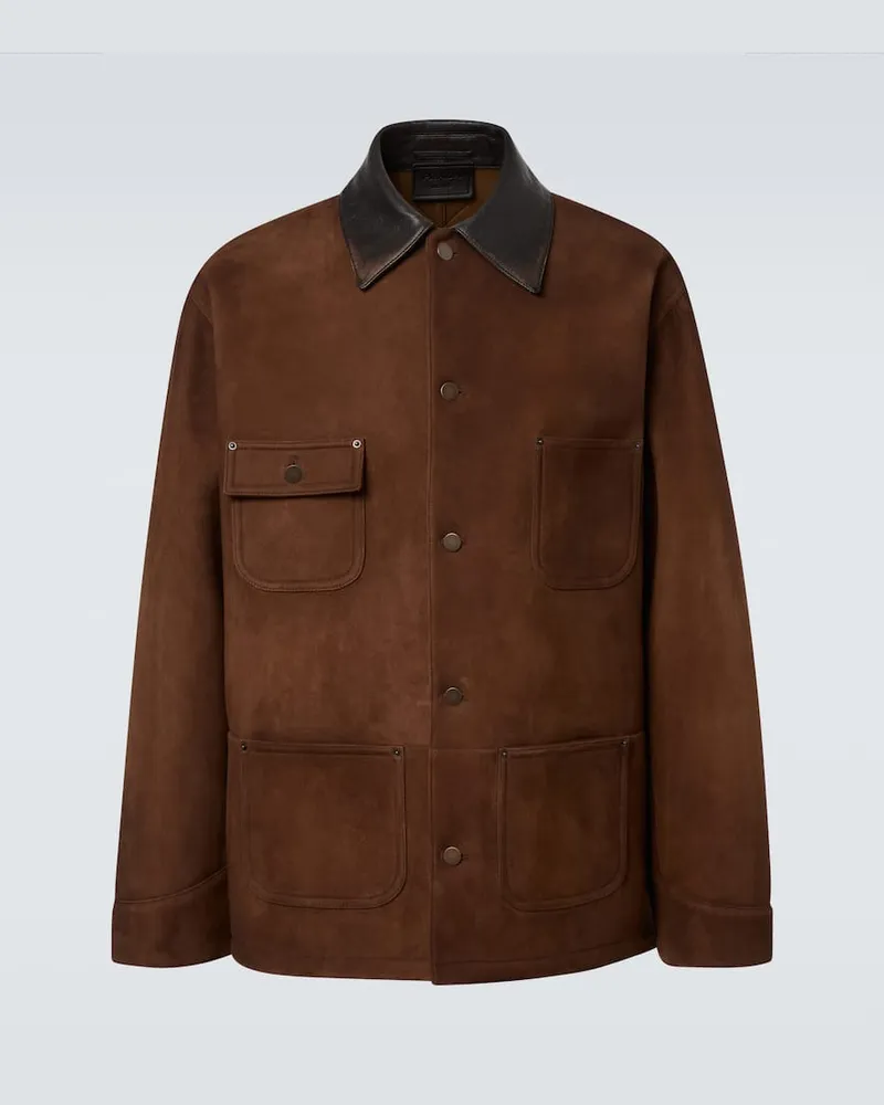 Prada Jacke aus Veloursleder mit Leder Braun