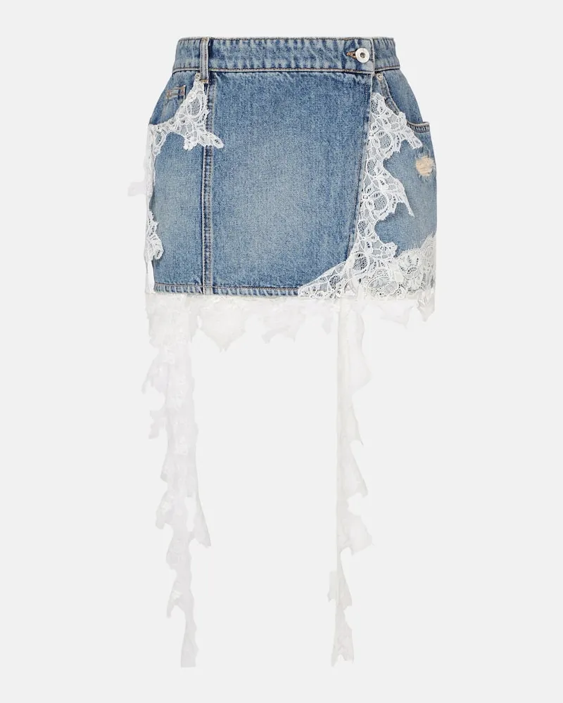 Blumarine Minirock aus Denim mit Spitze Blau