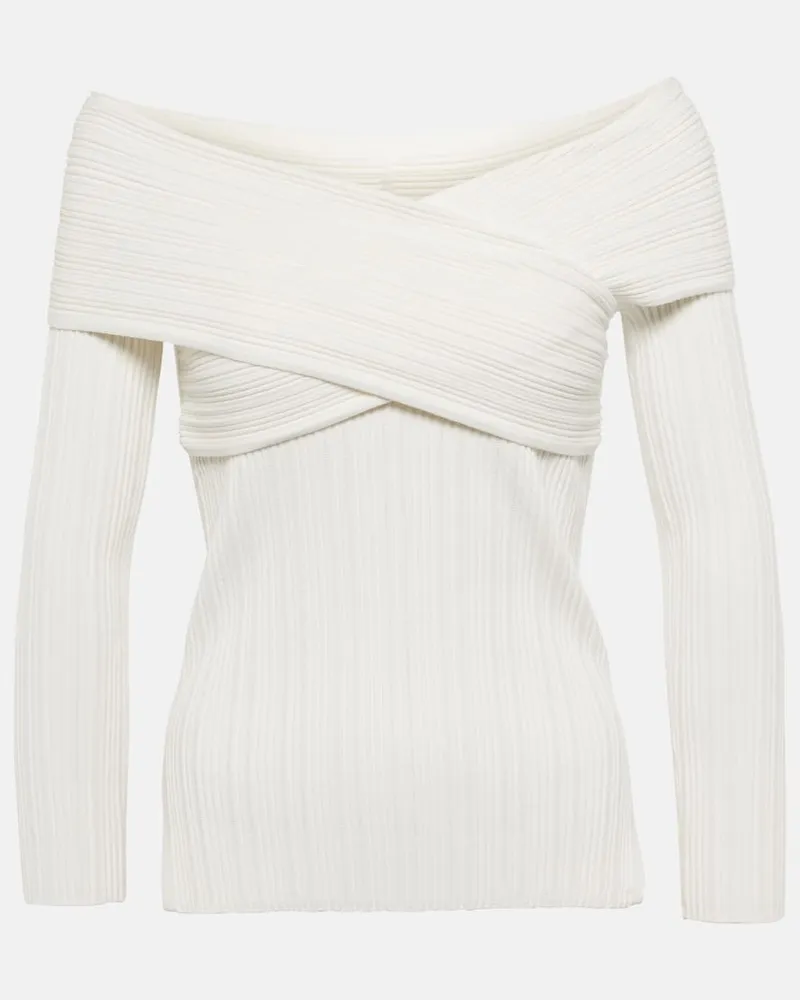 Veronica Beard Off-Shoulder-Top Yesenia aus Rippstrick Weiß