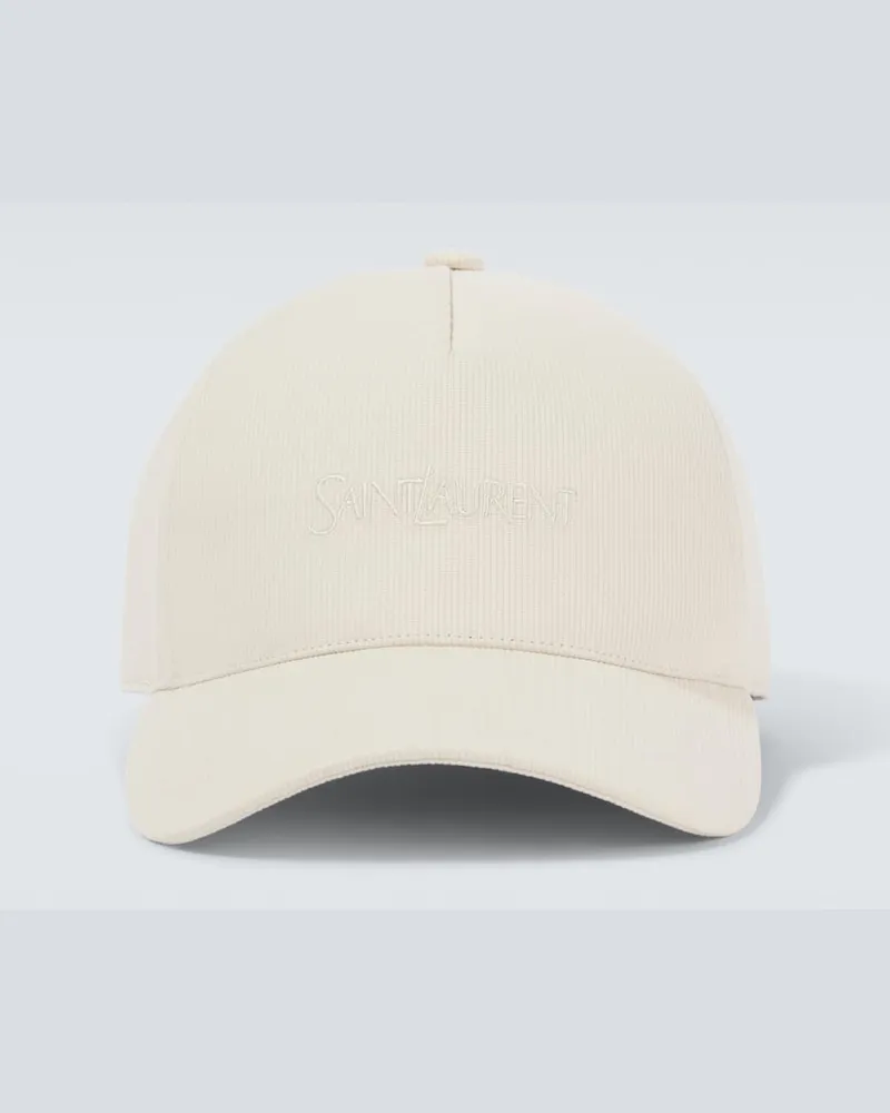 Saint Laurent Baseballcap aus Baumwoll-Cord Weiß