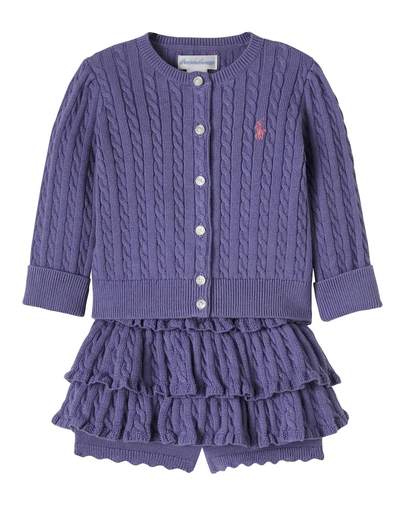 Ralph Lauren Baby Set aus Cardigan und Shorts aus Baumwolle Violett