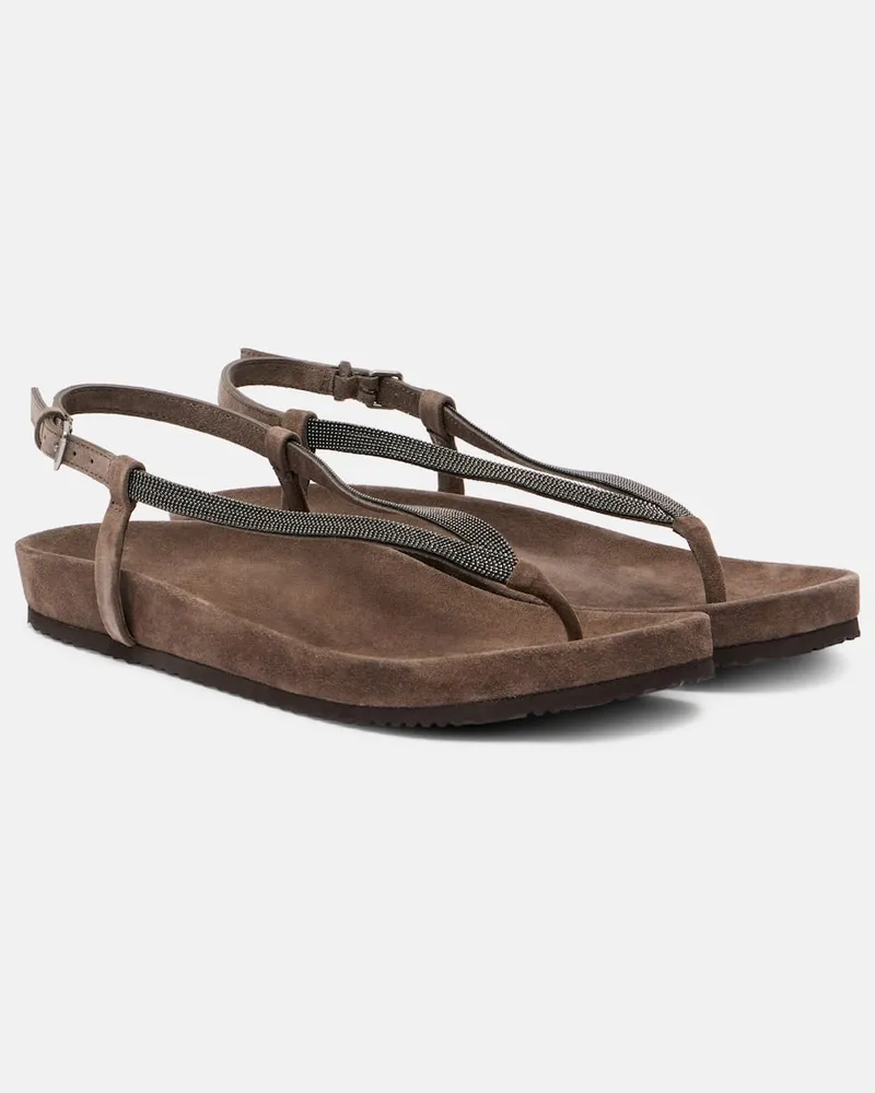 Brunello Cucinelli Sandalen Monili aus Veloursleder Braun