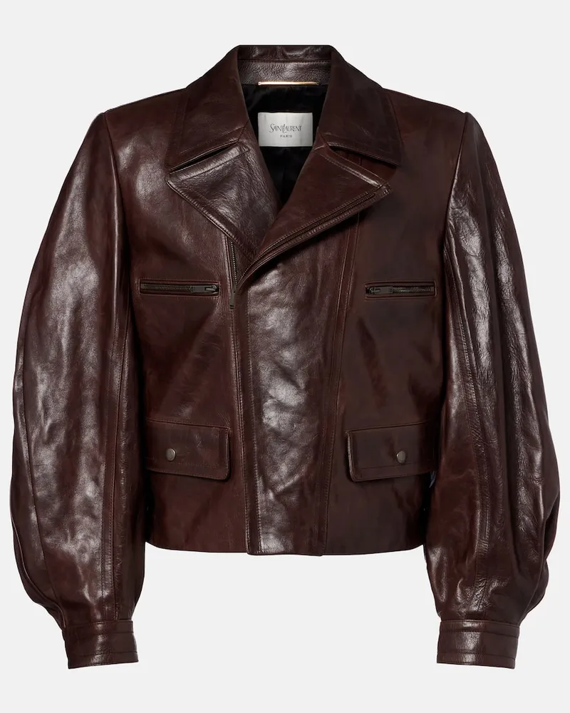 Saint Laurent Bikerjacke aus Leder Braun