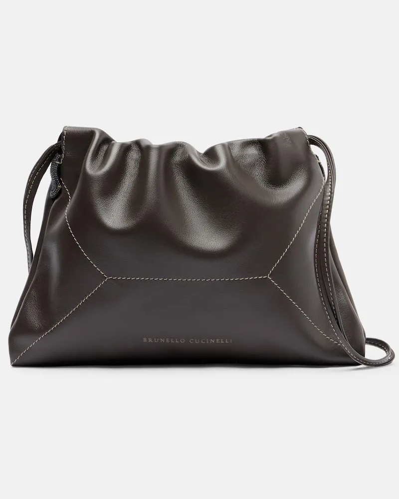 Brunello Cucinelli Schultertasche Mini aus Leder Braun