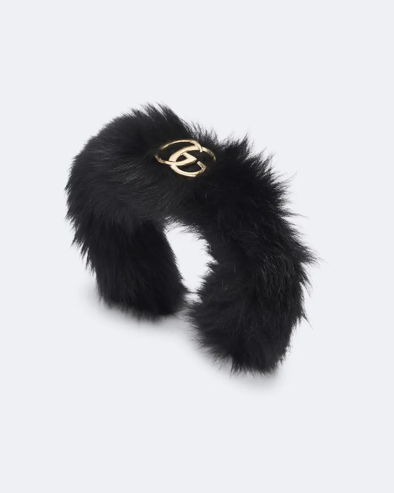 Gucci Stirnband Double G aus Shearling Schwarz