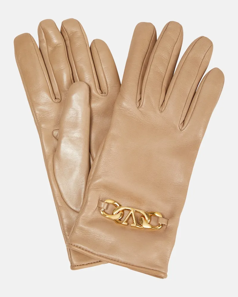 Valentino Garavani Handschuhe VLogo Chain aus Leder Beige