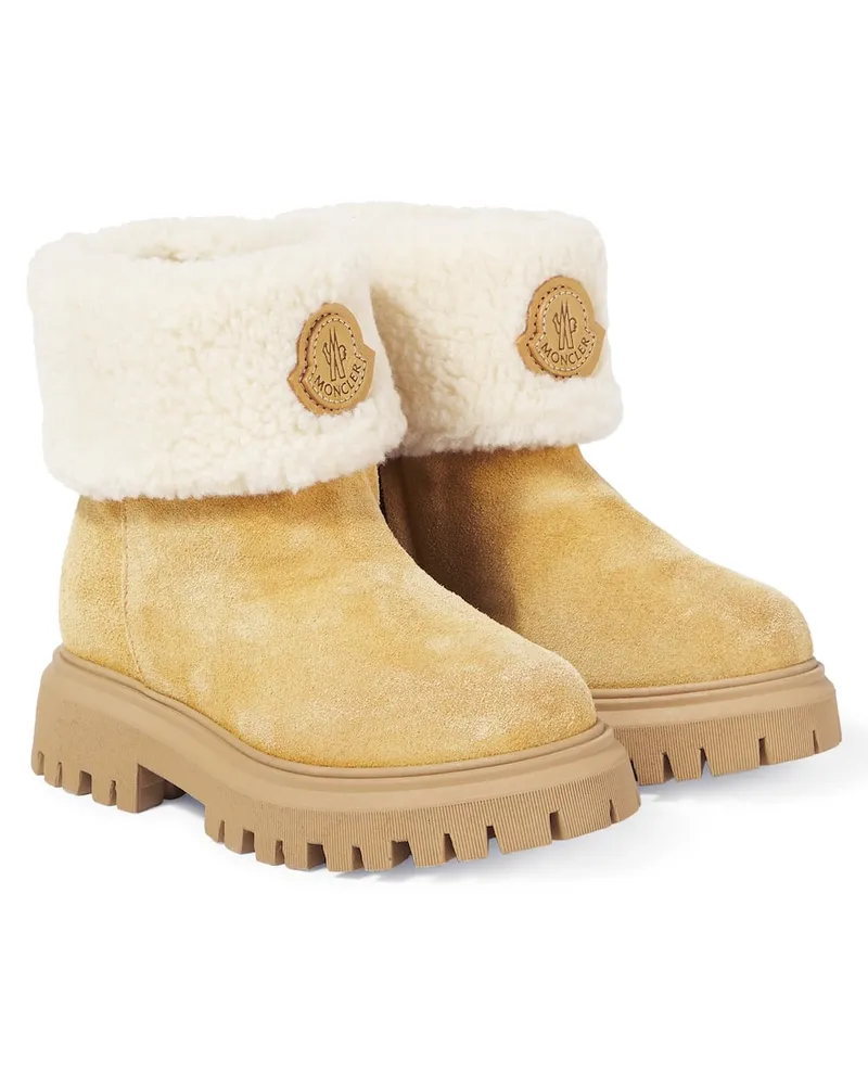 Moncler Stiefel Petit Aurea aus Veloursleder mit Teddyfleece Beige