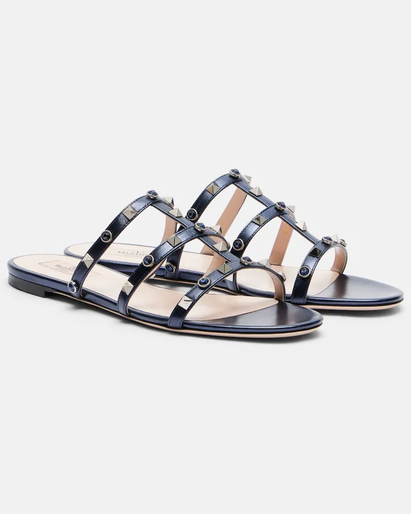Valentino Garavani Sandalen Rockstud aus Metallic-Leder Schwarz