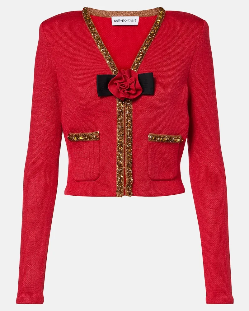 Self-Portrait Verzierter Cardigan Rot