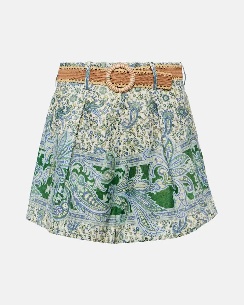 Zimmermann Bedruckte Shorts Ottie aus Leinen Grün