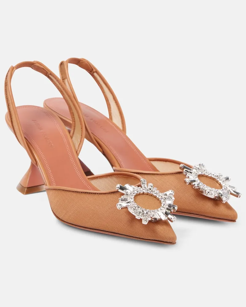 Amina Muaddi Verzierte Slingback-Pumps Begum 70 aus Mesh Beige