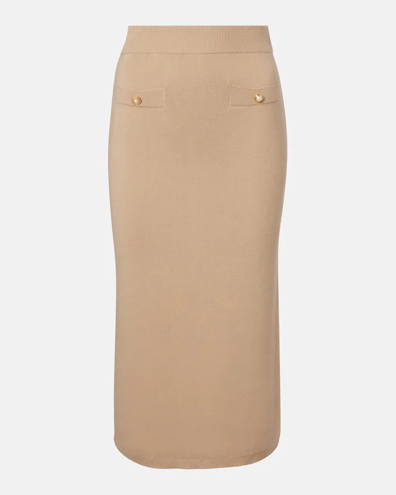 Alessandra Rich Bleistiftrock aus Baumwolle und Kaschmir Beige