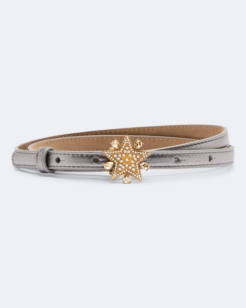 Dolce & Gabbana Verzierter Gürtel aus Metallic-Leder Silber
