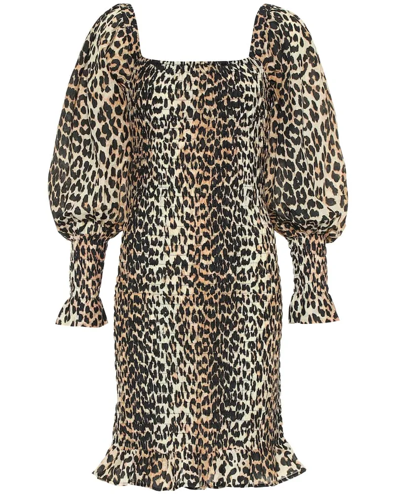 Ganni Bedrucktes Minikleid mit Seidenanteil Braun