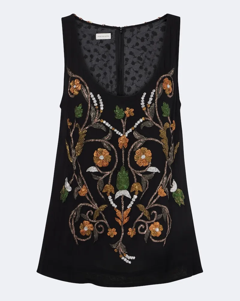 Dries van Noten Besticktes Top Schwarz