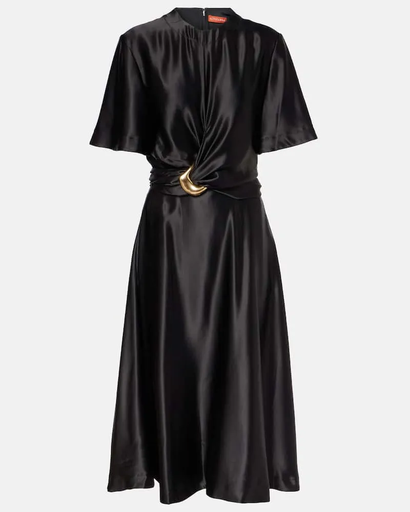 Altuzarra Midikleid Honey aus Seidensatin Schwarz