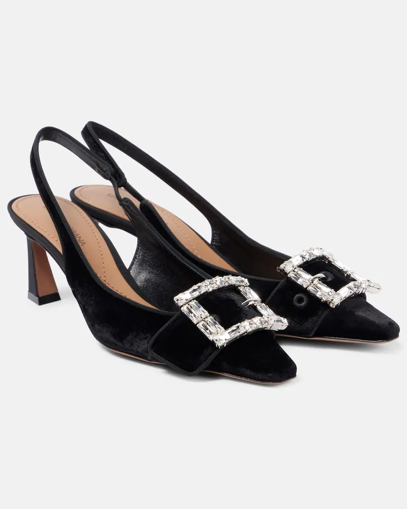 Dolce & Gabbana Slingback-Pumps DG aus Samt mit Kristallen Schwarz