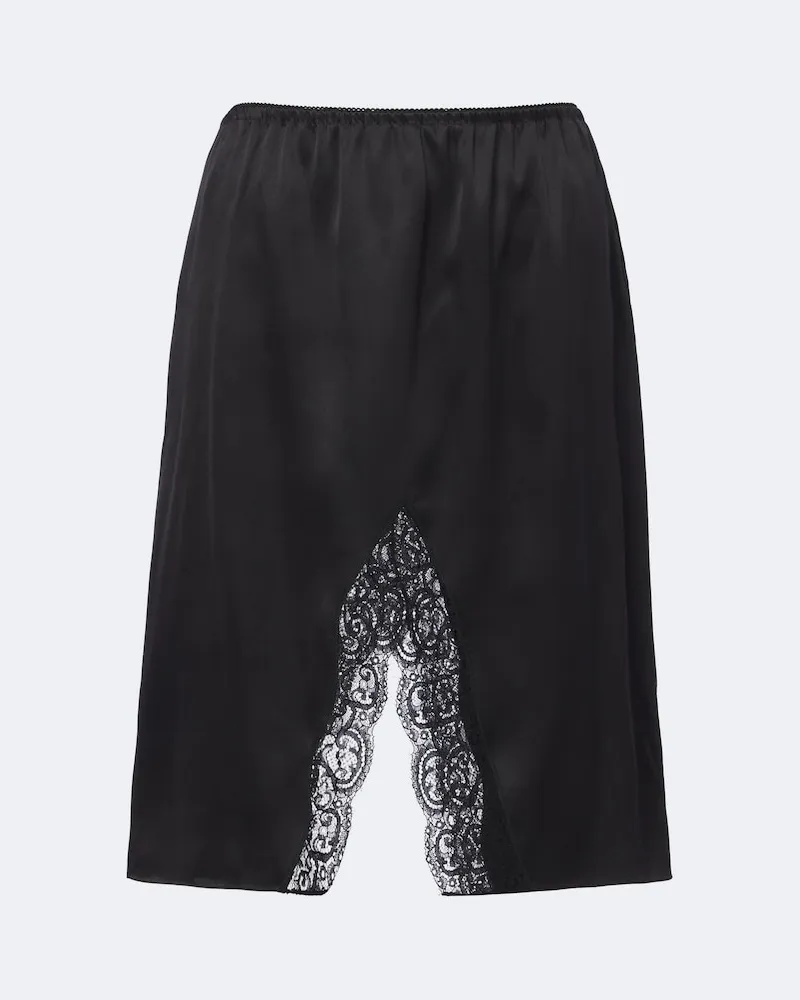Saint Laurent Minirock aus Seidensatin mit Spitze Schwarz
