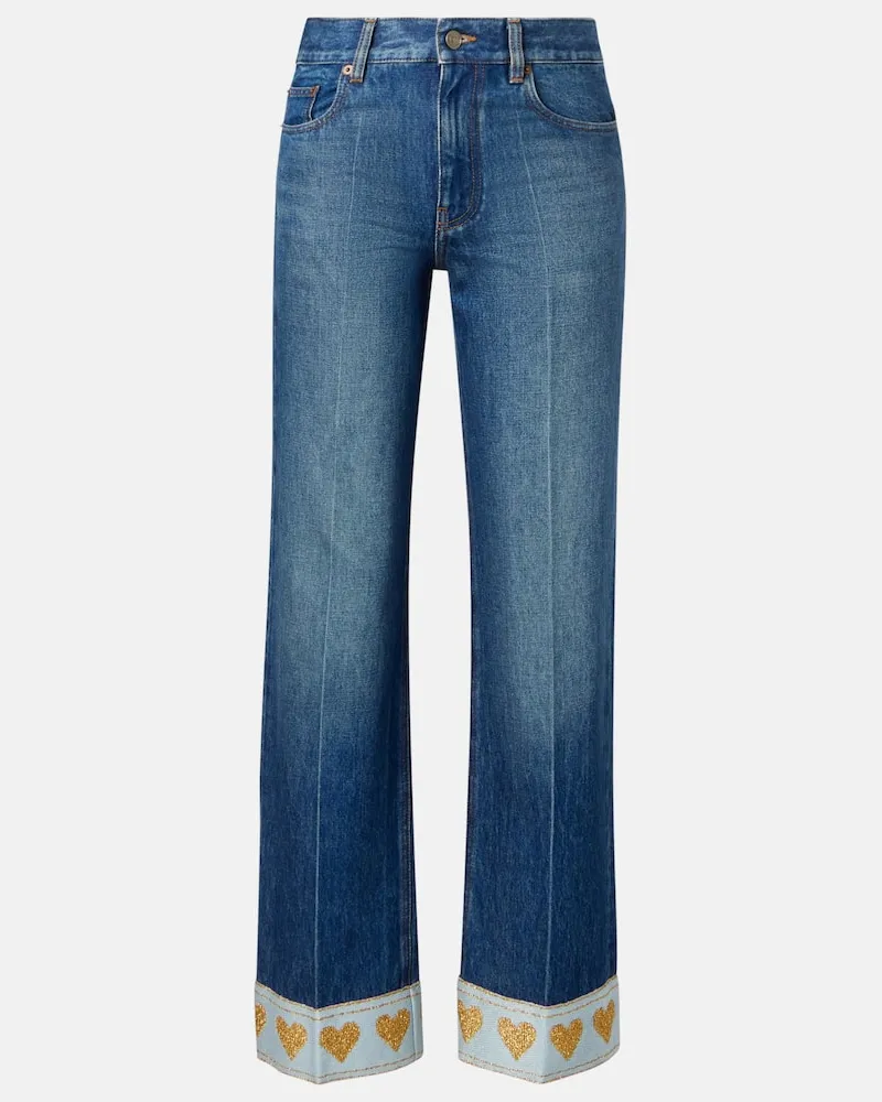 Valentino Garavani Verzierte Mid-Rise Straight Jeans Blau