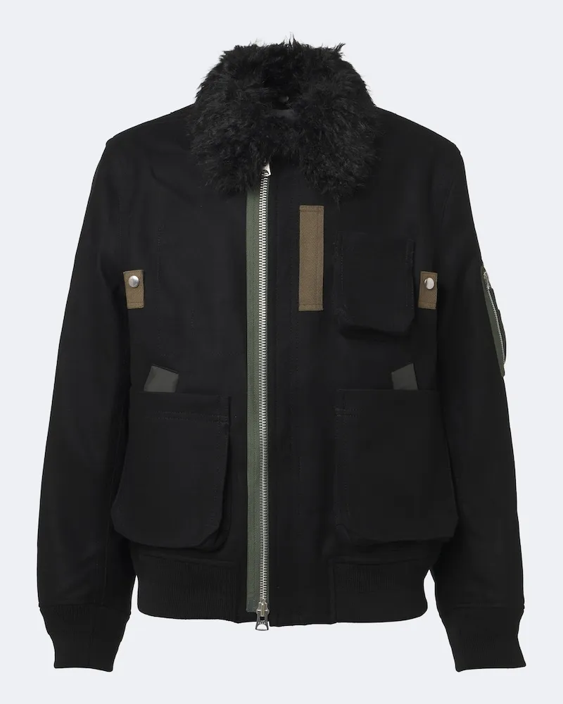Sacai Blousonjacke aus Wolle Schwarz