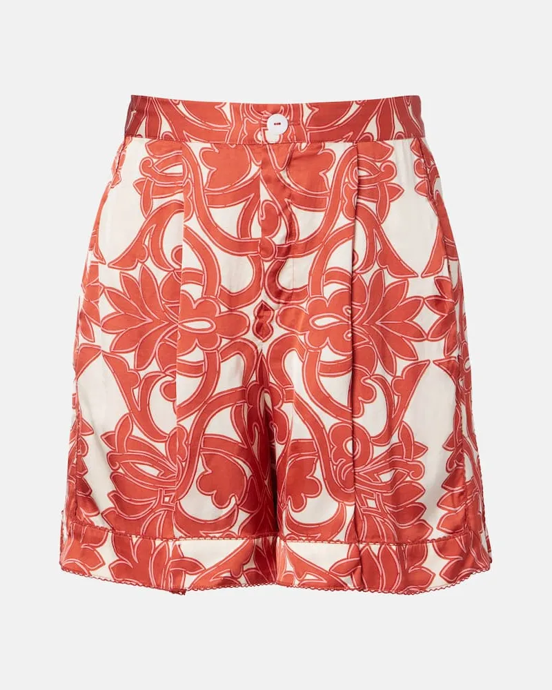Poupette St Barth Bedruckte High-Rise Shorts Isabelle Rot