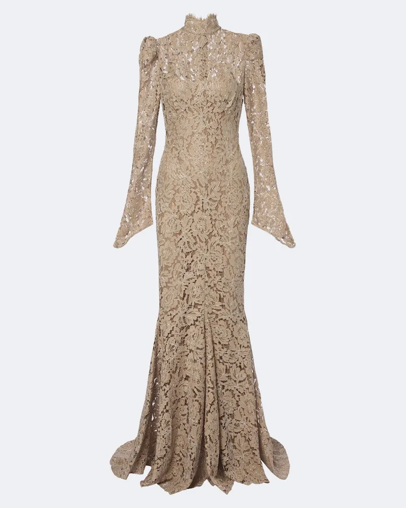 De La Vali Robe Votiva aus Lamé mit Spitze Beige