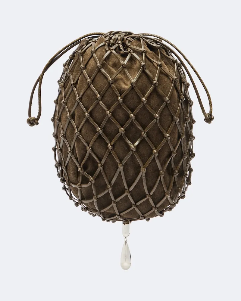 SAVETTE Pouch Macramé Small aus Leder Grün