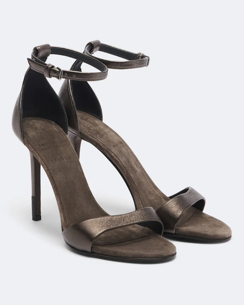 Brunello Cucinelli Sandalen Monili aus Metalic-Leder Grau