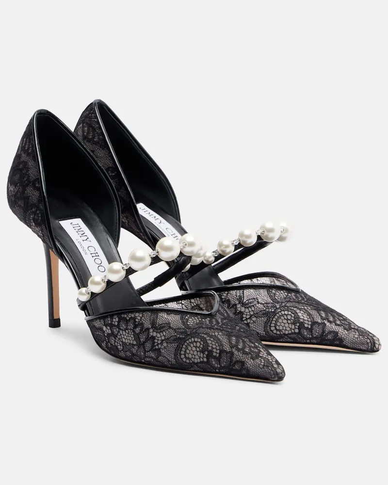 Jimmy Choo Pumps Aurelie 85 aus Spitze und Leder Schwarz