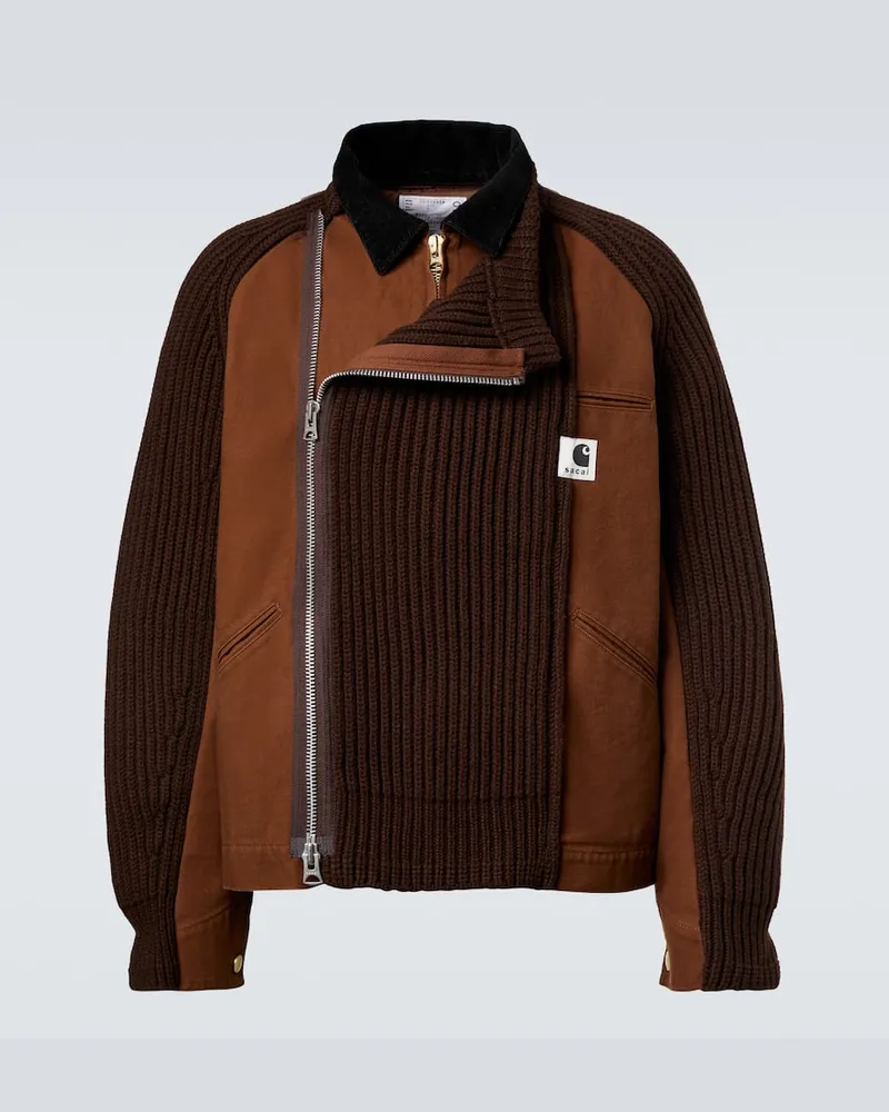 Sacai X Carhartt Jacke aus einem Wollgemisch Braun