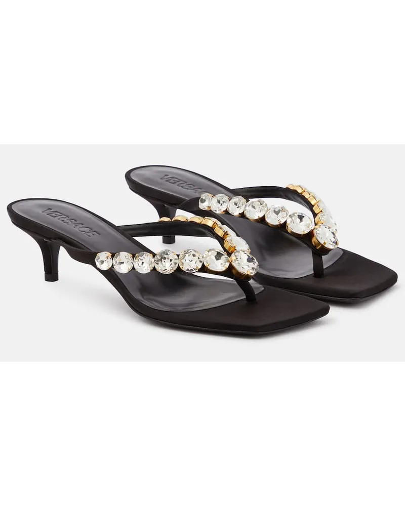Versace Verzierte Sandalen High Summer aus Satin Schwarz
