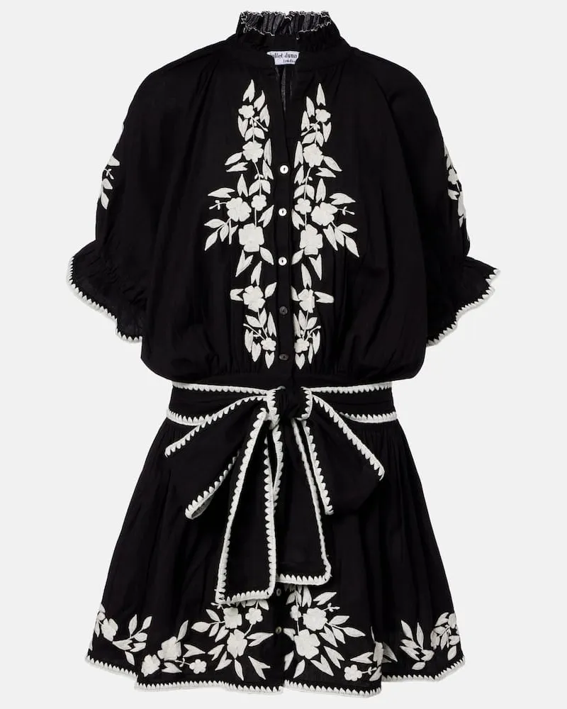 Juliet Dunn Minikleid aus Baumwolle und Leinen Schwarz