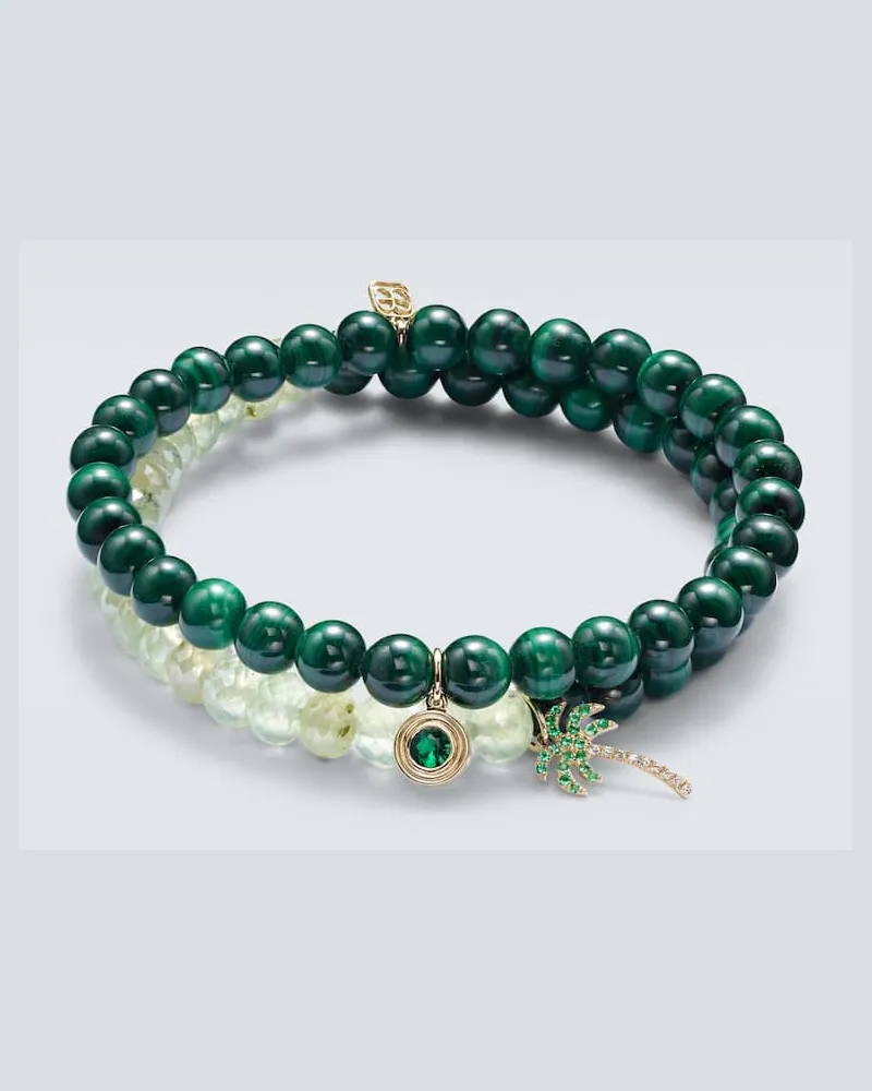 Sydney Evan Set aus zwei Armbändern mit 14kt Gelbgold, Diamanten und Smaragden Gold