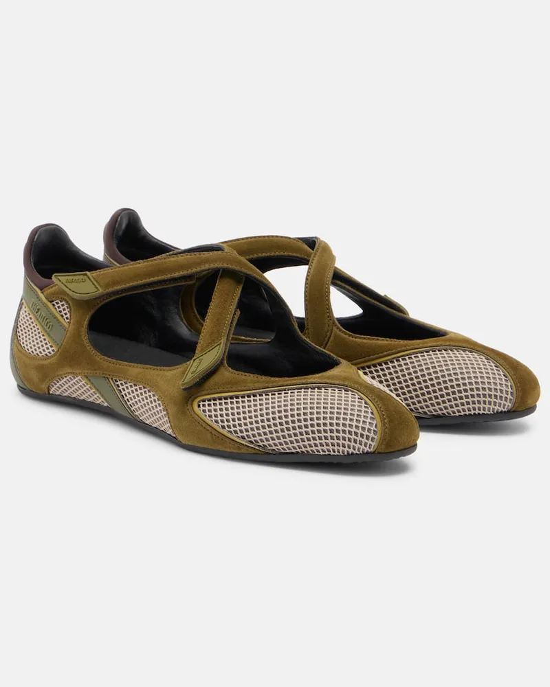 ATTICO Ballerinas Floor 01 aus Veloursleder und Mesh Grün
