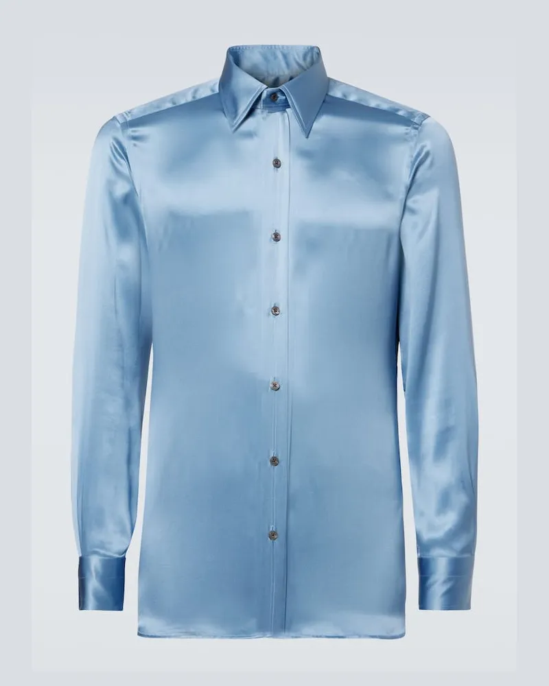 Tom Ford Hemd aus Seidencharmeuse Blau