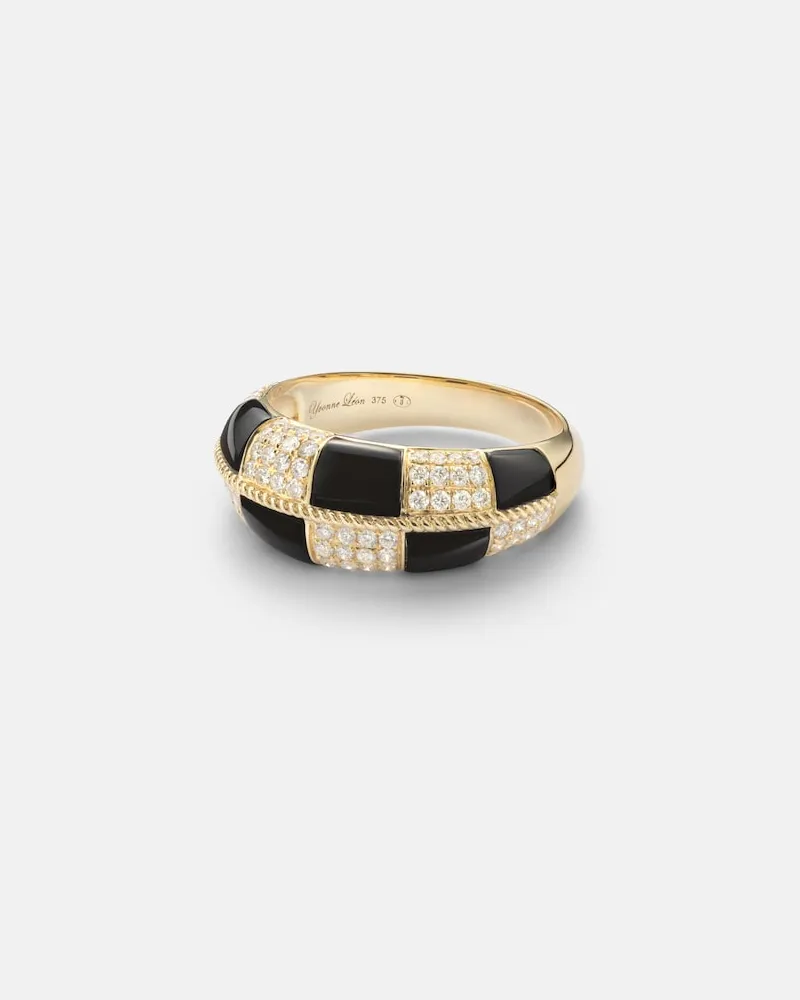 Yvonne Léon Yvonne Léon Ring Alliance Damier aus 9kt Gelbgold mit Diamanten und Onyx Gold